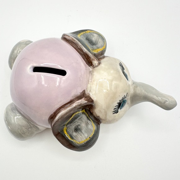 Studio Pottery Elephant Piggy Bank Hand Painted w Stopper Signed Juliana Vintage - Picture 11 of 13